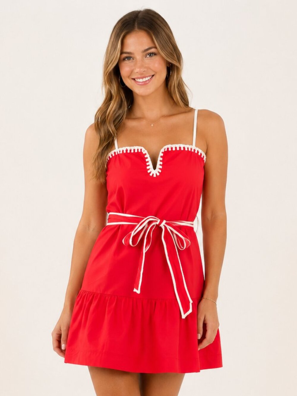 Day + Moon Boutique Red Sleeveless Poplin Drop Waist Mini Dress | Size Small